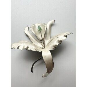Vintage Raw Emerald Orchid Brooch C Clasp Pin Columbia